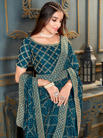 Yale Blue Bandhani Silk Saree